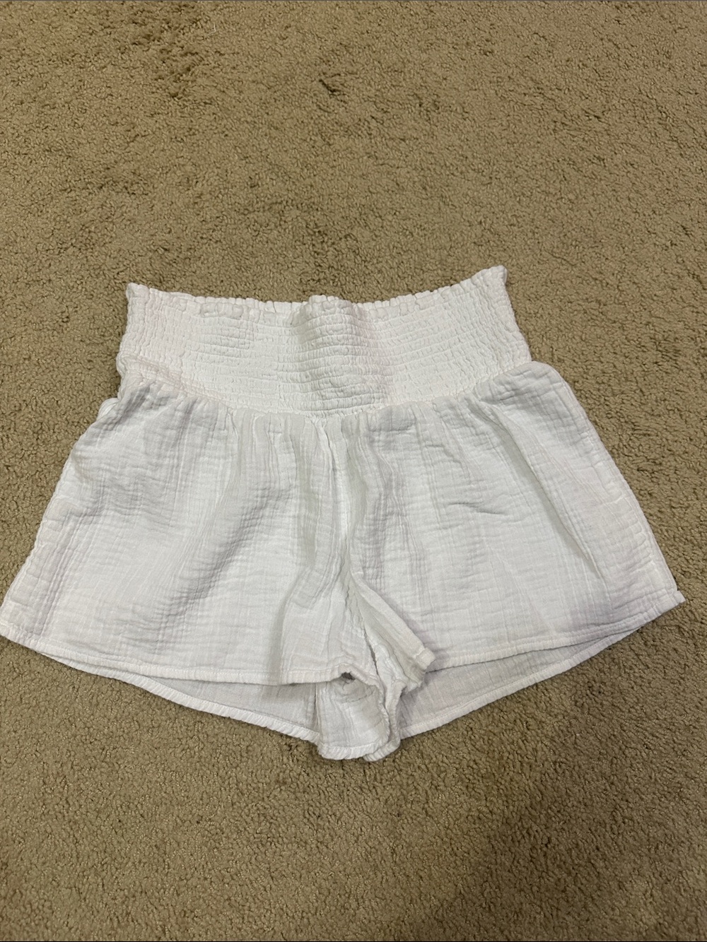 Vineyard Vines White High-Waist Smocked Shorts